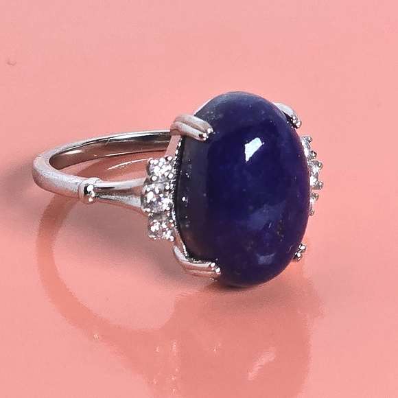 Natural Lapis Lazuli & CZ 925 Sterling Silver Ring - Picture 9 of 9